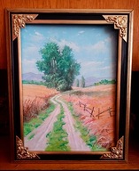 BIESZCZADY -POLNA DROGA-OBRAZ OLEJNY NA PŁÓTNIE-48X38
