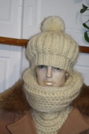 KOMPLET CZAPKA golf L RĘKODZIEŁO MOHER ecru