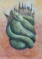 Kompozycja z smokiem Akwarela Sabina Salamon 32x23