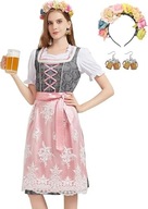 Sukienka Dirndl Oktoberfest Tradycyjna Ludowa Wianek Fartuch Kolczyki