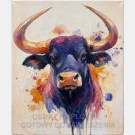 Byk obraz olejny na płótnie 58x70 wydruk zwierzę rogi głowa animal art