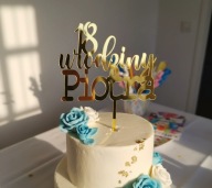 TOPPER NA TORT PERSONALIZACJA IMIĘ URODZINY DEKORACJA złota plexa