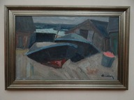 Obraz " Łodzie " olej , sygnowany