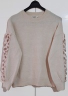 Sweterek Z Panterka Na Rękawie Ecru V.Code |R. M/L