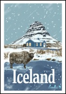 A2 KOLOROWY PLAKAT OBRAZ ISLANDIA ICELAND, VINTAGE RETRO