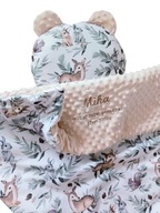 KOCYK DO ŁÓŻECZKA 75x100cm minky HAFT imię METRYCZKA + poduszka WYPRAWKA