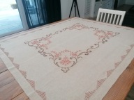 LNIANA CIĘŻKA GRUBA RĘCZNIE HAFTOWANA KRZYŻYKIEM NARZUTA OBRUS 123x146 nr11