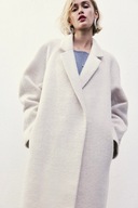 H & M płaszcz wełniany pudełkowy długi trencz klasyczny beżowy kremowy ecru