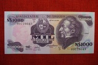 URUGWAJ 1000 NUEVOS PESOS, 1992, P-64Ab, seria D, UNC, BANKNOT RZADKI