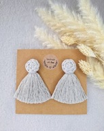 Kolczyki chwosty sznurek chłodny beż stal chirurgiczna handmade