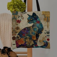 TORBA NA RAMIĘ TORBA ZAKUPOWA,KOT,KWIATY,BOHO