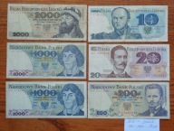 Zestaw banknotów z okresu PRL-u 10 - 2000 zł z lat 1982 - 1988 r. 14 szt