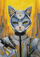 Obraz olejny z kotem, Futuro, A. Janik, fantastyka
