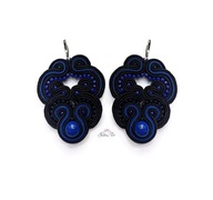 Kolczyki Haft Sutasz Ciemny Niebieski Czarny Soutache