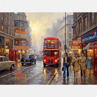 Londyn miasto obraz olejny na płótnie 58x85 autobus lata 70 abstrakcja art