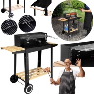 GRILL WĘGLOWY OGRODOWY NA KÓŁKACH Z PÓŁKAMI RUSZT 4 POZIOMY ROŻEN DUŻY BBQ