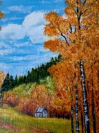 OBRAZ AKRYL NA PŁÓTNIE – JESIENNA GÓRSKA CHATKA