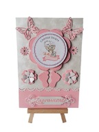 Zaproszenia Chrzest Święty Misiu W Serwetce B6 Róż - Srebro