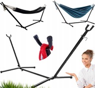 STELAŻ DO HAMAKA METALOWY stojak DWUOSOBOWY składany solidny 300kg CZARNY