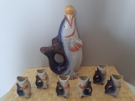 Karafka ryba +6 kieliszkow-porcelana-prl