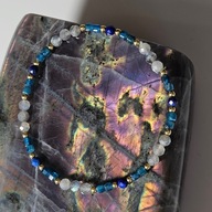 Bransoletka labradoryt, apatyt, lapis lazuli i hematyt na gumce