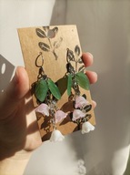 Kolczyki fairycore - różowe kwiaty - rękodzieło, szkło, stal nierdzewna