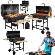 GRILL WĘGLOWY OGRODOWY DUŻY NA KÓŁKACH Z PÓŁKĄ 3 RUSZTY POPIELNIK TERMOMETR