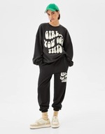 Bershka bluza dresowa oversize boyfriend z nadrukiem y2k napis print czarna