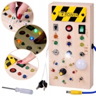 Drewniana TABLICA manipulacyjna Montessori Z ELEKTRECZNYMI DIODAMI LED