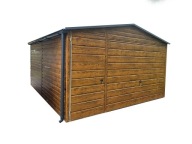 Garaż blaszany 4x5 Dwuspadowy Drewnopodobny BTX Złoty dąb Brama uchylna