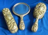 Posrebrzany zestaw toaletowy SECESJA antyczna lusterko syg UWM lizard 1900r