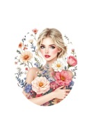 WYDRUK CUKROWY OPŁATEK NA TORT KOBIETA KWIATY Wys:17.5cm Szer:14.1 CM