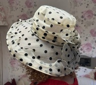 KAPELUSZ DAMSKI TIUL TIULOWY Z KROPKI KROPKAMI VINTAGE FALBANY SYLWESTROWY