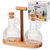 ZESTAW NA OLIWĘ I OCET Z PODSTAWKĄ 3 CZĘŚCI SZKŁO DREWNO AKACJOWE
