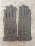 RĘKAWICZKI SZARE FUTRO FUTERKIEM ocieplane sexy KOKARDKA KOKARDKI MIŁE