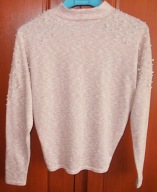 Bluzka półgolf różowy melanż perełki