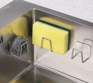 Uchwyt wieszak organizer ociekacz do zlewu na gąbkę kuchenną kolor srebrny