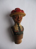 Przedwojenny DREWNIANY KOREK DO BUTELKI-KARAFKI STARA INDIANKA W KAPELUSZU