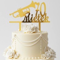 topper na tort urodziny personalizacja wiek imię TRĄBKA!!!złote lustro