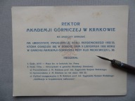 KRAKÓW ZAPROSZENIE REKTOR AKADEMIA GÓRNICZA -1932 - DOKUMENT - przedwojenny