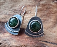 Kolczyki awenturyn zielony w oprawie srebro galeria piękny wzór