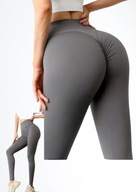 LEGGINSYY wysoki STAN S siłownie FITNESS SZARE SPORTOWE push up bezszwowe