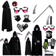 STRÓJ KOSTIUM NA HALLOWEEN ŚMIERĆ Z KOSĄ PELERYNĄ 170-180CM ZESTAW 5W1