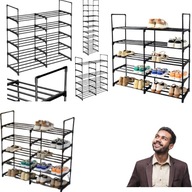 SZAFKA NA BUTY NA NÓŻKACH Z PÓŁKAMI CZARNY STOJAK NA OBUWIE MOCNY STABILNY