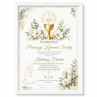 Personalizowana pamiątka Pierwszej Komunii Świętej w eleganckiej ramce A4