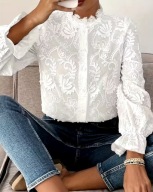 Koszula bluzka damska biała elegancka haft koronka falbany ozdobne rękawki