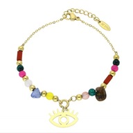 63219 Bransoletka złota stal chirurgiczna oko naturalne koraliki