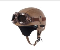 SAYGOT SKÓRZANY KASK MOTOCYKLOWY ZENGEN KCO Z GOGLAMI VINTAGE