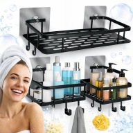 PÓŁKA ŁAZIENKOWA WISZĄCA NAŚCIENNA POD PRYSZNIC METALOWA CZARNA LOFT 2X