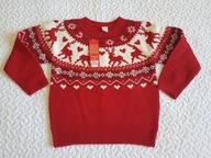 Pepco piekny sweterek czerwono-biały wzorki nowy roz 128